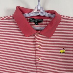 Masters Collection Golf Polo Shirt Mens XL Pink White Stripe Cotton Masters Logo